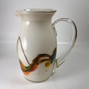 Vtg Dalian Snowflake Color Swirl Glass Pitcher Jug Art Glass MCM Collectible